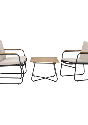 BLOOMINGVILLE Hampton Outdoor-Loungesessel, mit Armlehnen, Kissen – Akazienholz und schwarze geflochtene Kordel/Metall