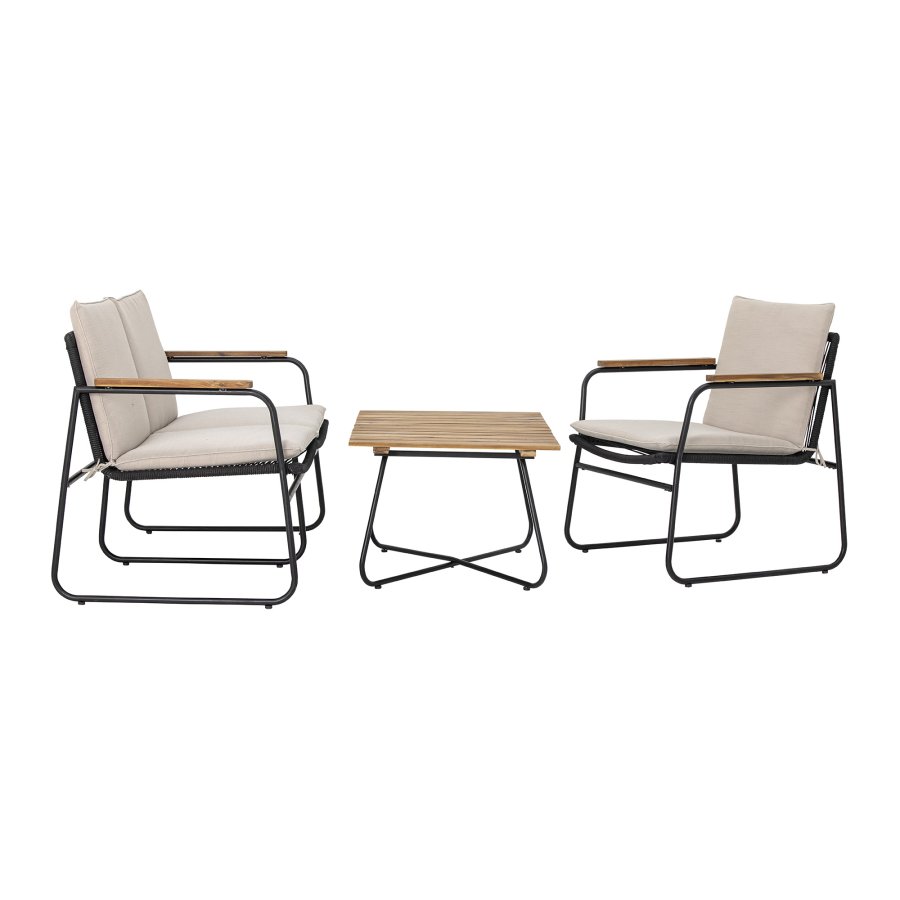 BLOOMINGVILLE Hampton Outdoor-Loungesessel, mit Armlehnen, Kissen – Akazienholz und schwarze geflochtene Kordel/Metall