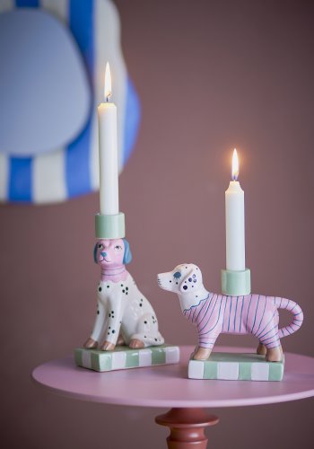 BLOOMINGVILLE Doglie Kerzenhalter, Rosa, Steingut (L18xH13,5xB6,5/L11,5xH18,5xB6,5 cm, 2er-Set)