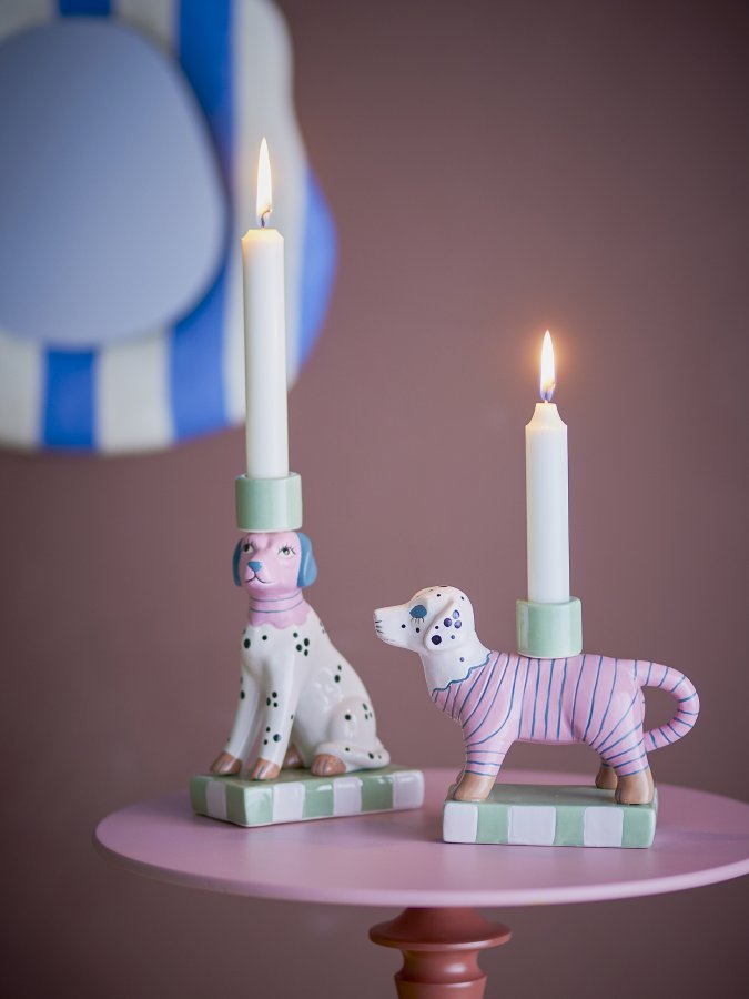 BLOOMINGVILLE Doglie Kerzenhalter, Rosa, Steingut (L18xH13,5xB6,5/L11,5xH18,5xB6,5 cm, 2er-Set)
