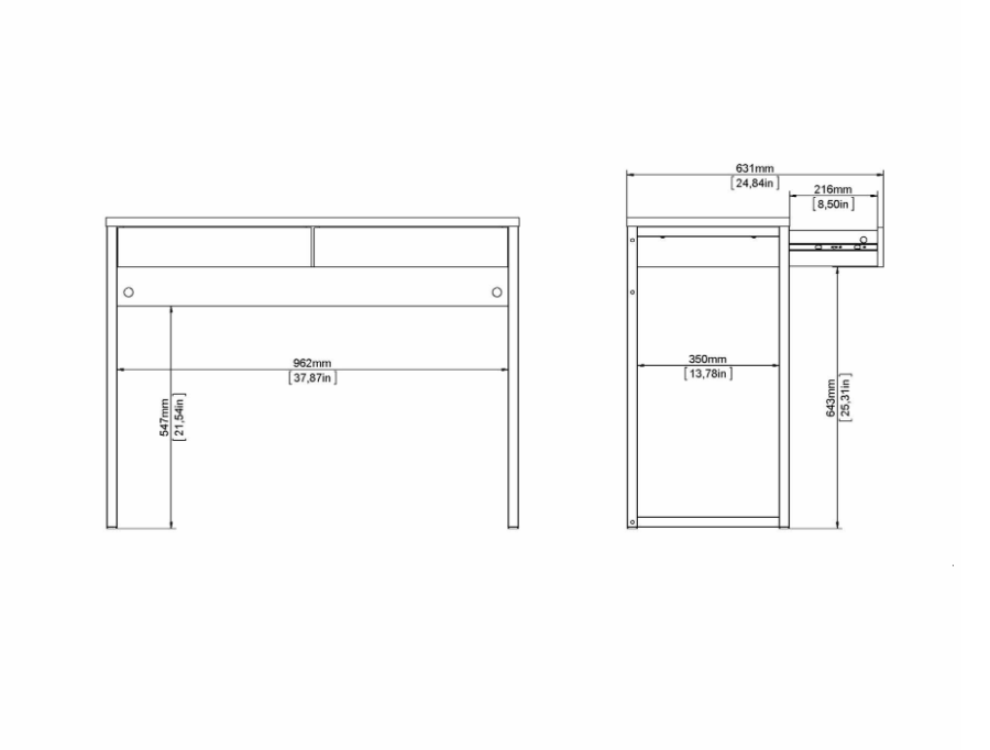 TWILUM Function Plus skrivebord - hvit hyglans, m. 2 skuffer 