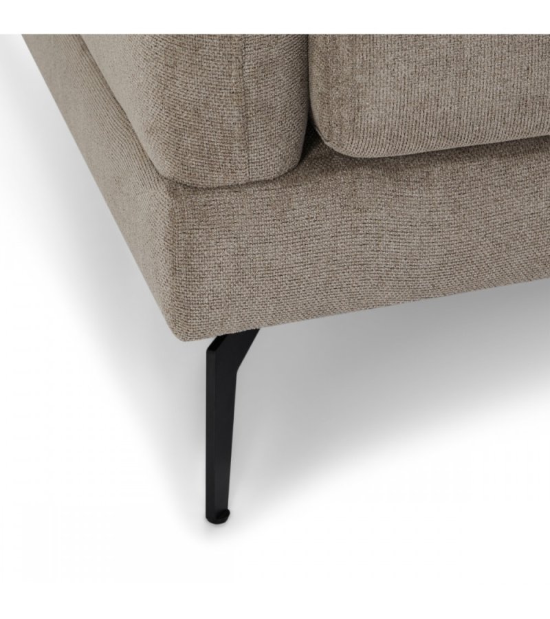 Maggie sofa, med venstre sjeselong og 4 pynteputer - brunt stoff og sort metall