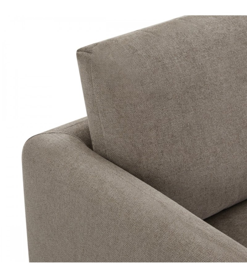 Maggie sofa, med venstre sjeselong og 4 pynteputer - brunt stoff og sort metall