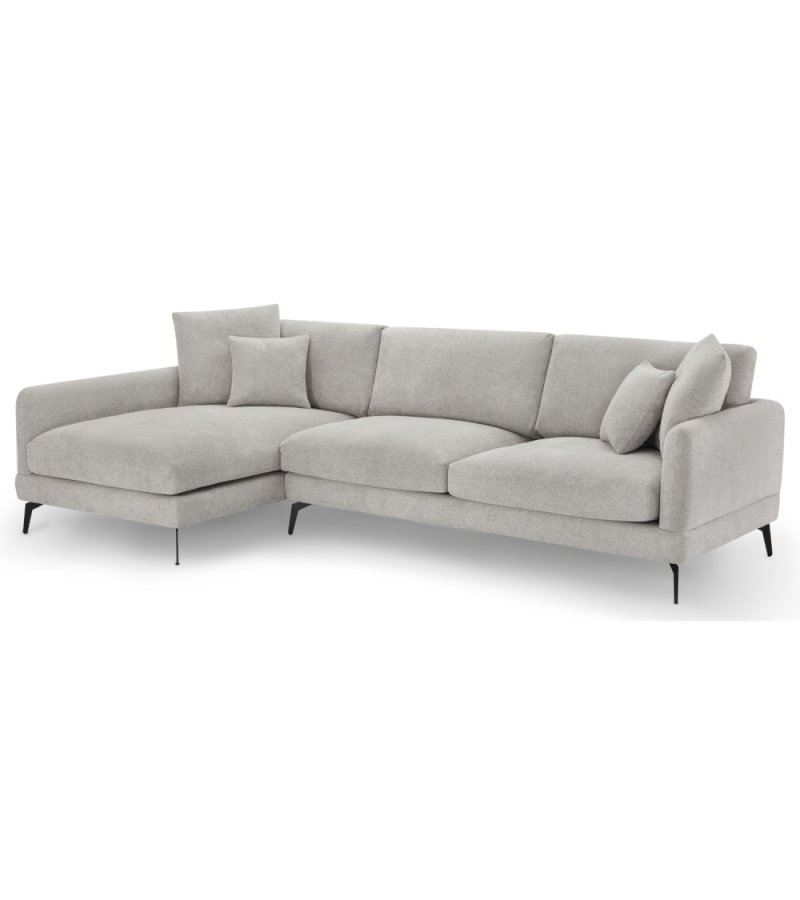 Maggie sofa, med venstre sjeselong og 4 pynteputer - grtt og sort metall