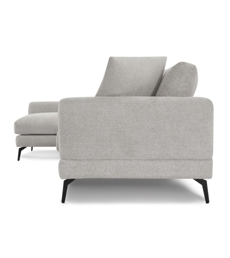 Maggie sofa, med venstre sjeselong og 4 pynteputer - grtt og sort metall