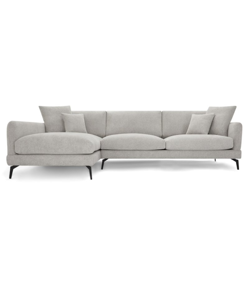 Maggie sofa, med venstre sjeselong og 4 pynteputer - grtt og sort metall