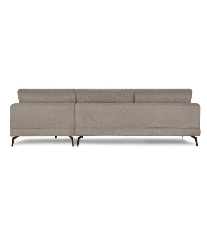 Maggie sofa, m. hjre chaiselong og 4 pyntepuder - brun stof og sort metal