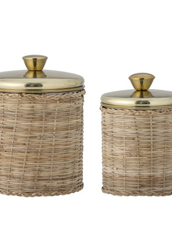BLOOMINGVILLE Abas Glas, mit Deckel - Rattan und Messing Edelstahl (2er Set)
