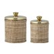 BLOOMINGVILLE Abas Glas, mit Deckel - Rattan und Messing Edelstahl (2er Set)