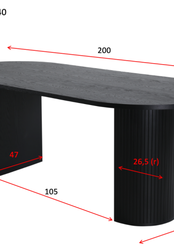 VENTURE DESIGN Bianca spisebord, ovalt - svart finer (200x90)