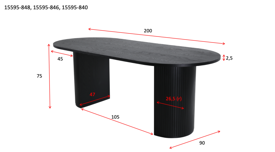 VENTURE DESIGN Bianca spisebord, ovalt - svart finer (200x90)