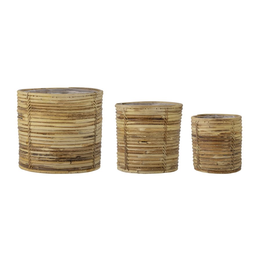 BLOOMINGVILLE Linoa kurv, m. plastik - natur rattan (st af 3)