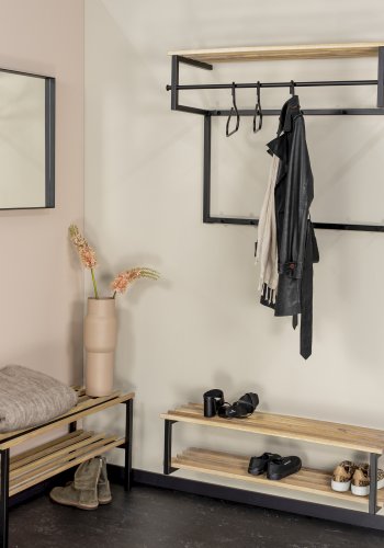 SPINDER DESIGN Rizzoli XL hattehylde, m. 10 knager og 1 bjlestang - natur eg og sort stl