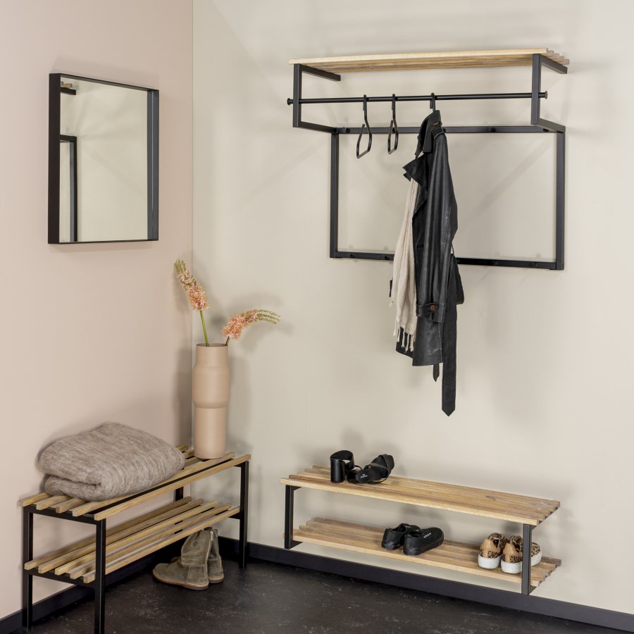 SPINDER DESIGN Rizzoli XL hattehylde, m. 10 knager og 1 bjlestang - natur eg og sort stl