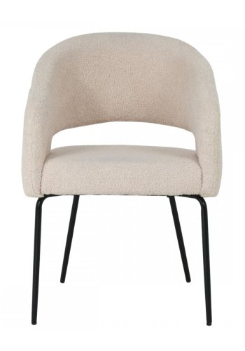 Natalie spisebordsstol, med armlener - beige bouclé-stoff og sort metall