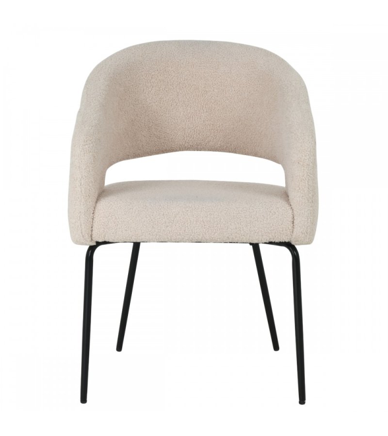 Natalie spisebordsstol, med armlener - beige bouclé-stoff og sort metall