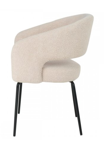 Natalie spisebordsstol, med armlener - beige bouclé-stoff og sort metall