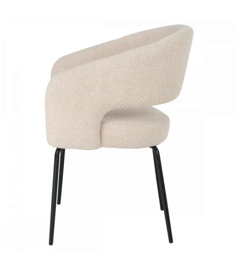 Natalie spisebordsstol, med armlener - beige bouclé-stoff og sort metall