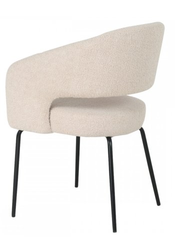 Natalie spisebordsstol, med armlener - beige bouclé-stoff og sort metall