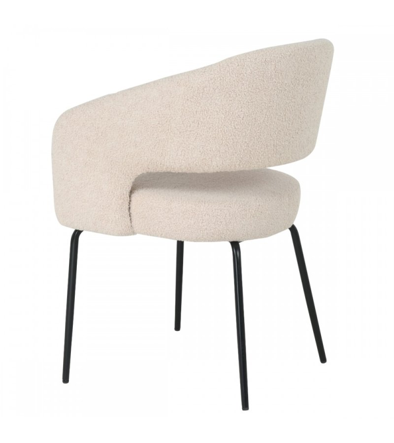 Natalie spisebordsstol, med armlener - beige bouclé-stoff og sort metall