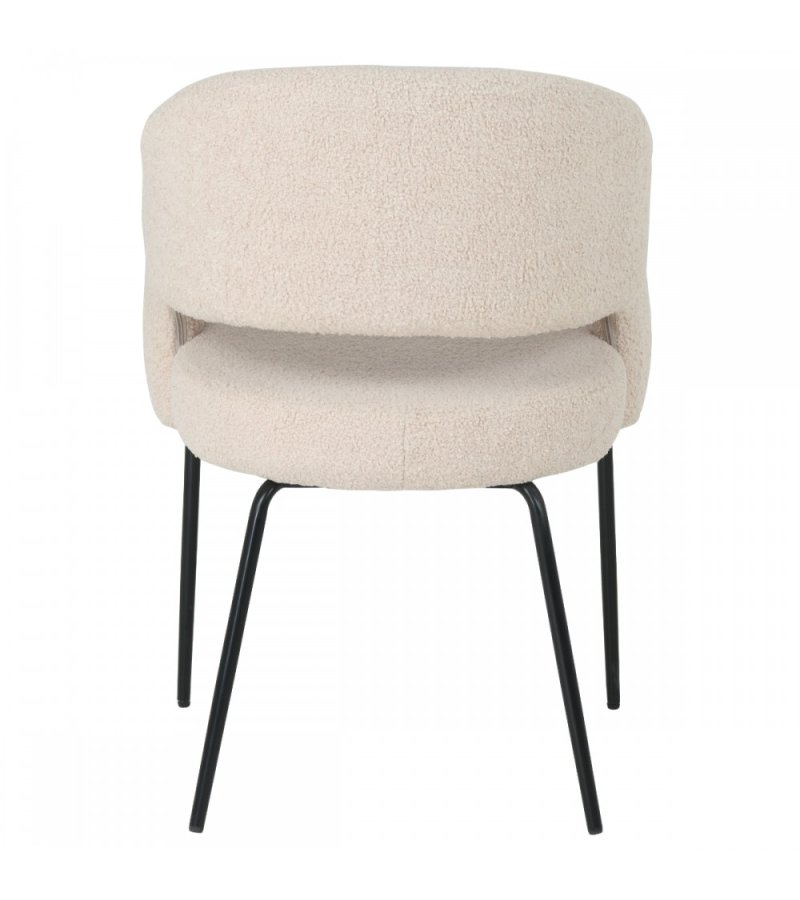 Natalie spisebordsstol, med armlener - beige bouclé-stoff og sort metall