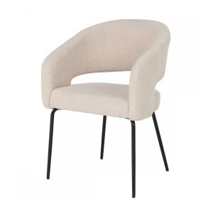 Natalie spisebordsstol, m. armln - beige boucl stof og sort metal