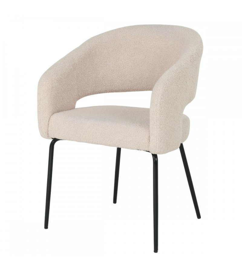 Natalie spisebordsstol, med armlener - beige bouclé-stoff og sort metall