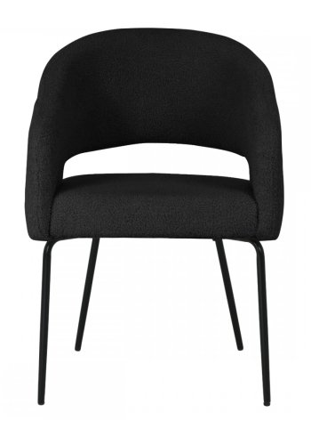 Natalie spisebordsstol, med armlener - svart boucléstoff og sort metall