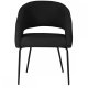 Natalie spisebordsstol, med armlener - svart boucléstoff og sort metall