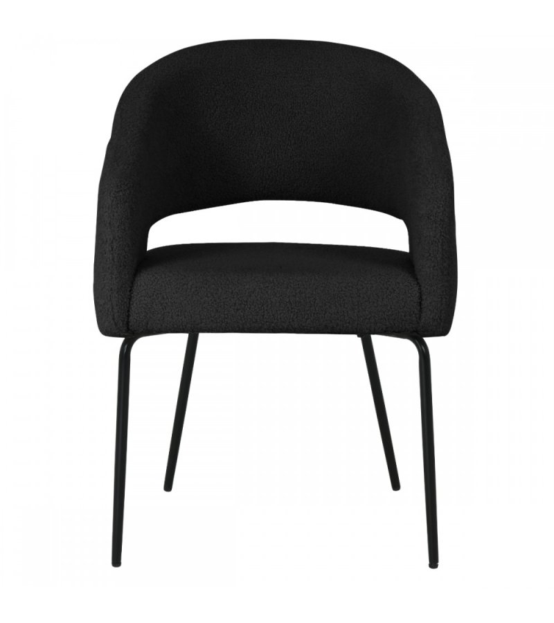Natalie spisebordsstol, med armlener - svart boucléstoff og sort metall