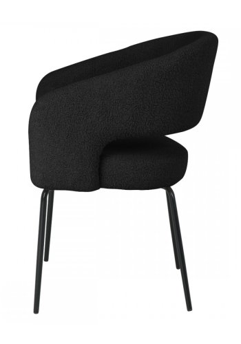 Natalie spisebordsstol, med armlener - svart boucléstoff og sort metall