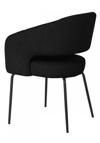 Natalie spisebordsstol, med armlener - svart boucléstoff og sort metall