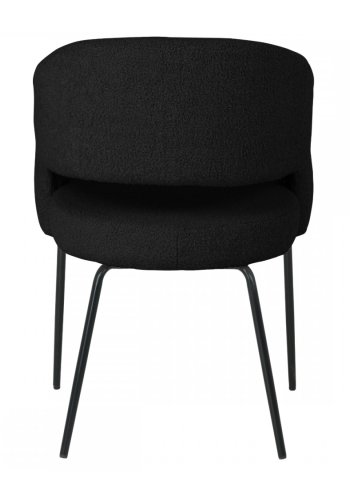 Natalie spisebordsstol, med armlener - svart boucléstoff og sort metall
