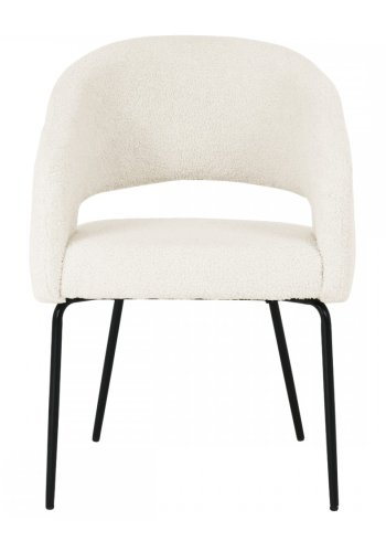 Natalie spisebordsstol, med armlener - hvitt boucléstoff og sort metall