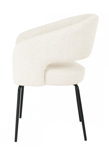 Natalie spisebordsstol, med armlener - hvitt boucléstoff og sort metall