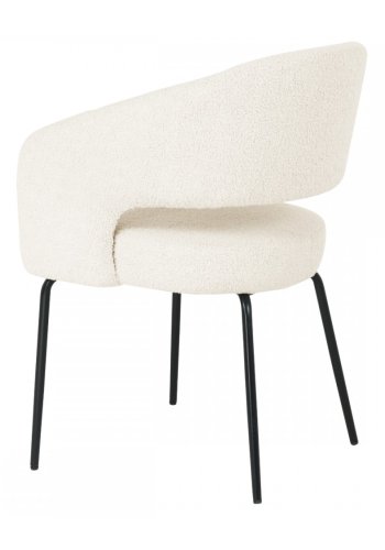 Natalie spisebordsstol, med armlener - hvitt boucléstoff og sort metall