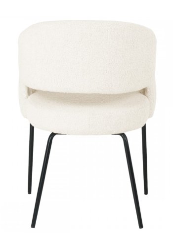 Natalie spisebordsstol, med armlener - hvitt boucléstoff og sort metall