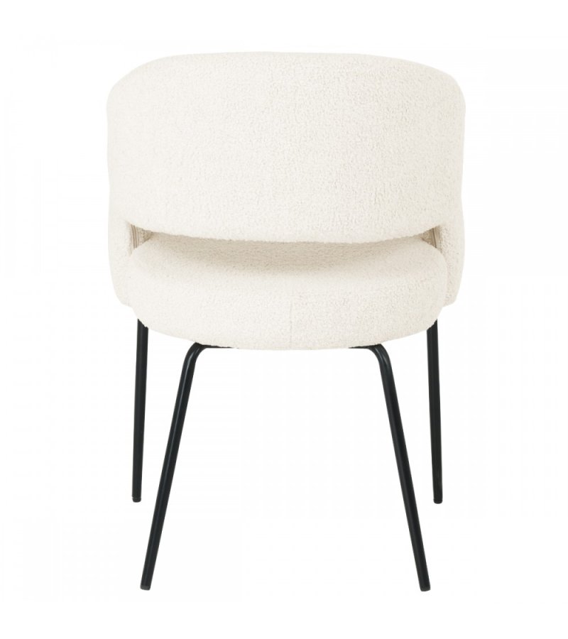 Natalie spisebordsstol, med armlener - hvitt boucléstoff og sort metall
