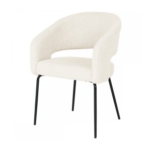 Natalie spisebordsstol, m. armln - hvid boucl stof og sort metal