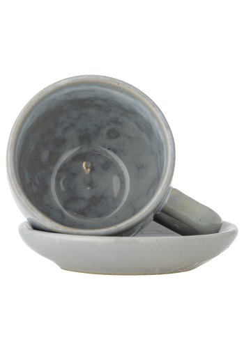 BLOOMINGVILLE Brenta Tasse mit Untertasse, Blau, Steingut (T11xH7,5 cm, 4er-Set)