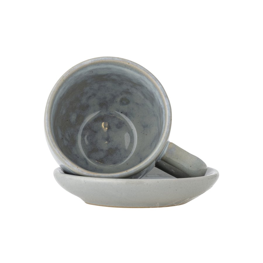 BLOOMINGVILLE Brenta Tasse mit Untertasse, Blau, Steingut (T11xH7,5 cm, 4er-Set)