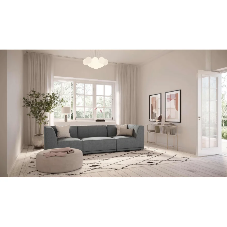 New York 3-pers. modulsofa - lysegr polyester stof og sort plastik