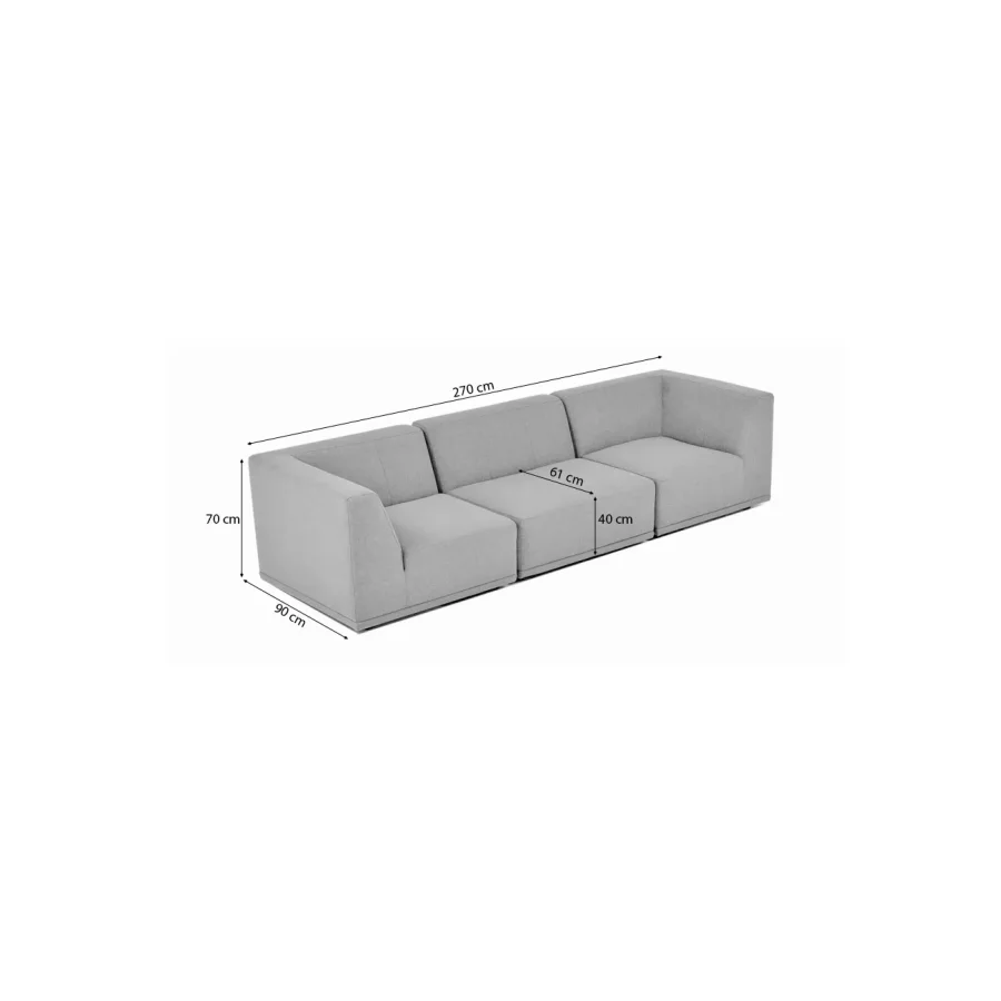 New York 3-pers. modulsofa - lysegr polyester stof og sort plastik