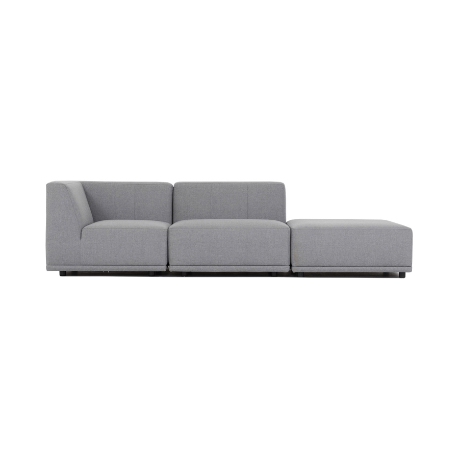 New York chaiselongsofa (tre moduler) - lysegr polyester stof og sort plastik