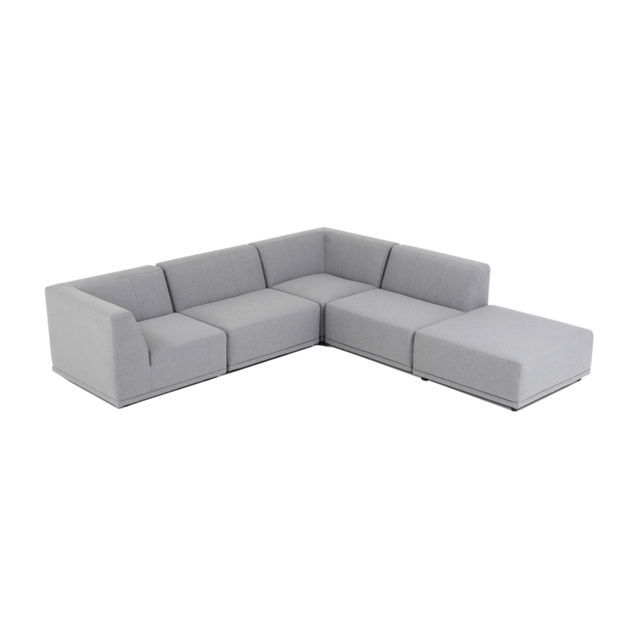 New York hjrnesofa med chaiselong (fem moduler) - lysegr polyester stof og sort plastik