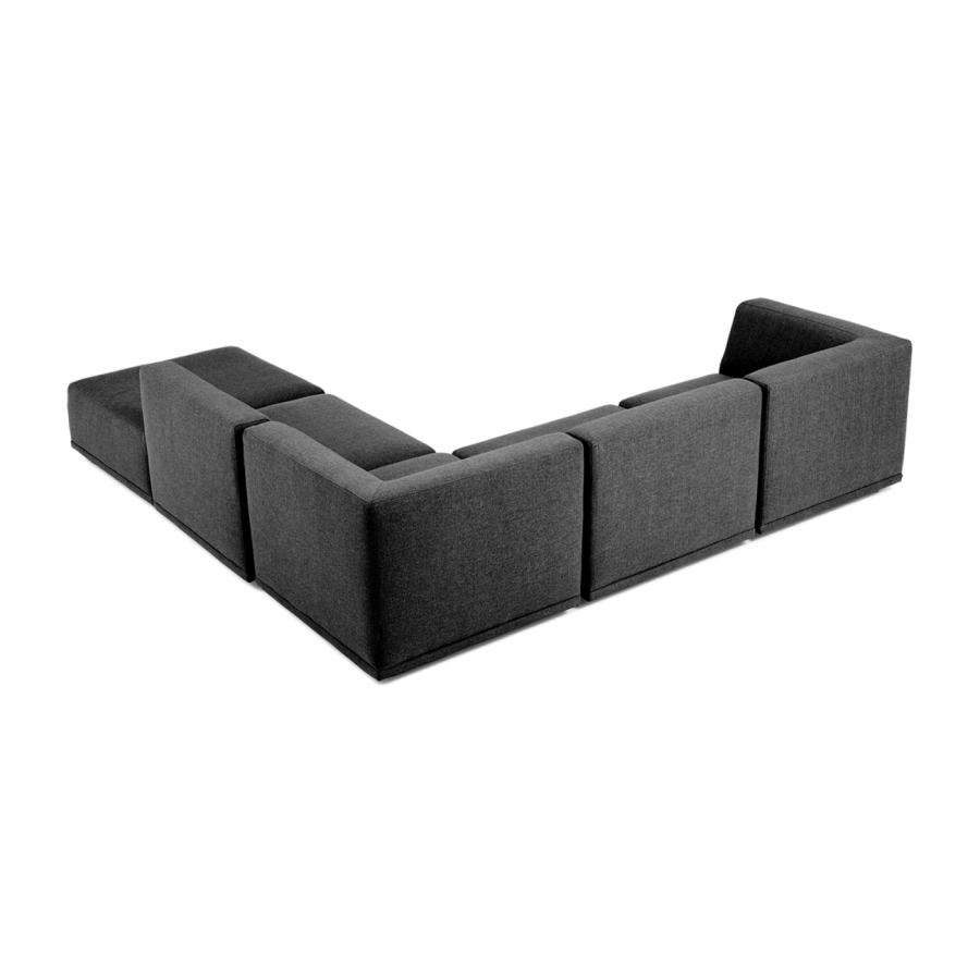 New York hjrnesofa med chaiselong (fem moduler) - gr polyester stof og sort plastik