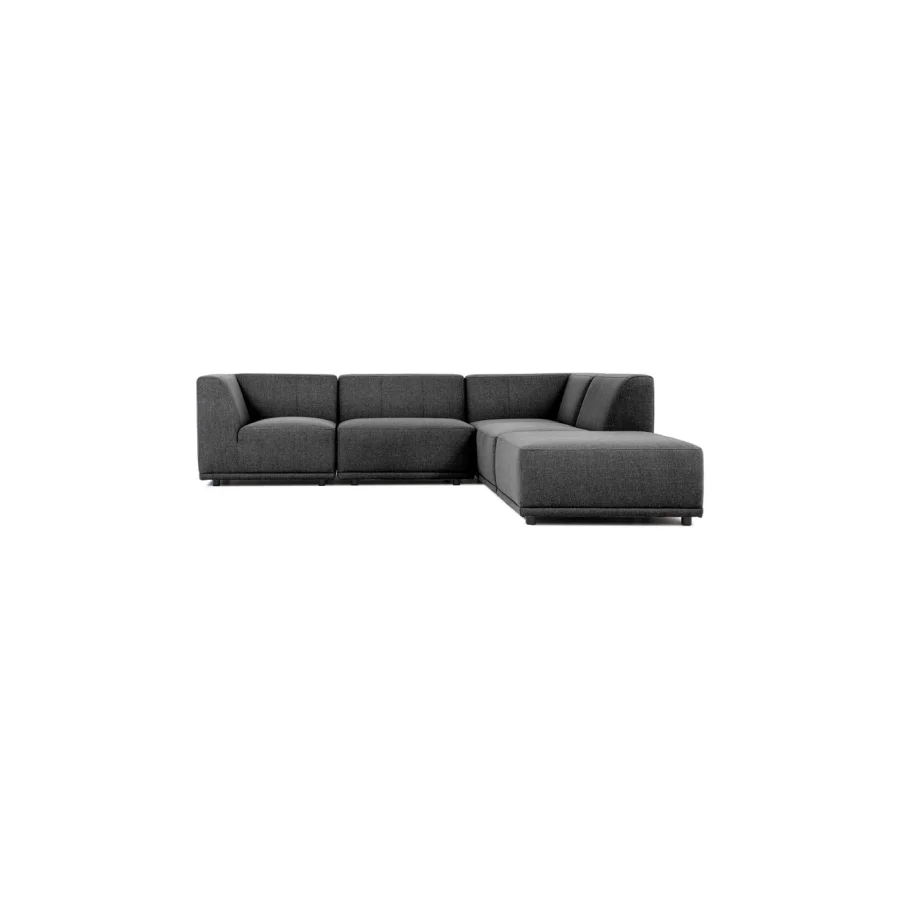New York hjrnesofa med chaiselong (fem moduler) - gr polyester stof og sort plastik