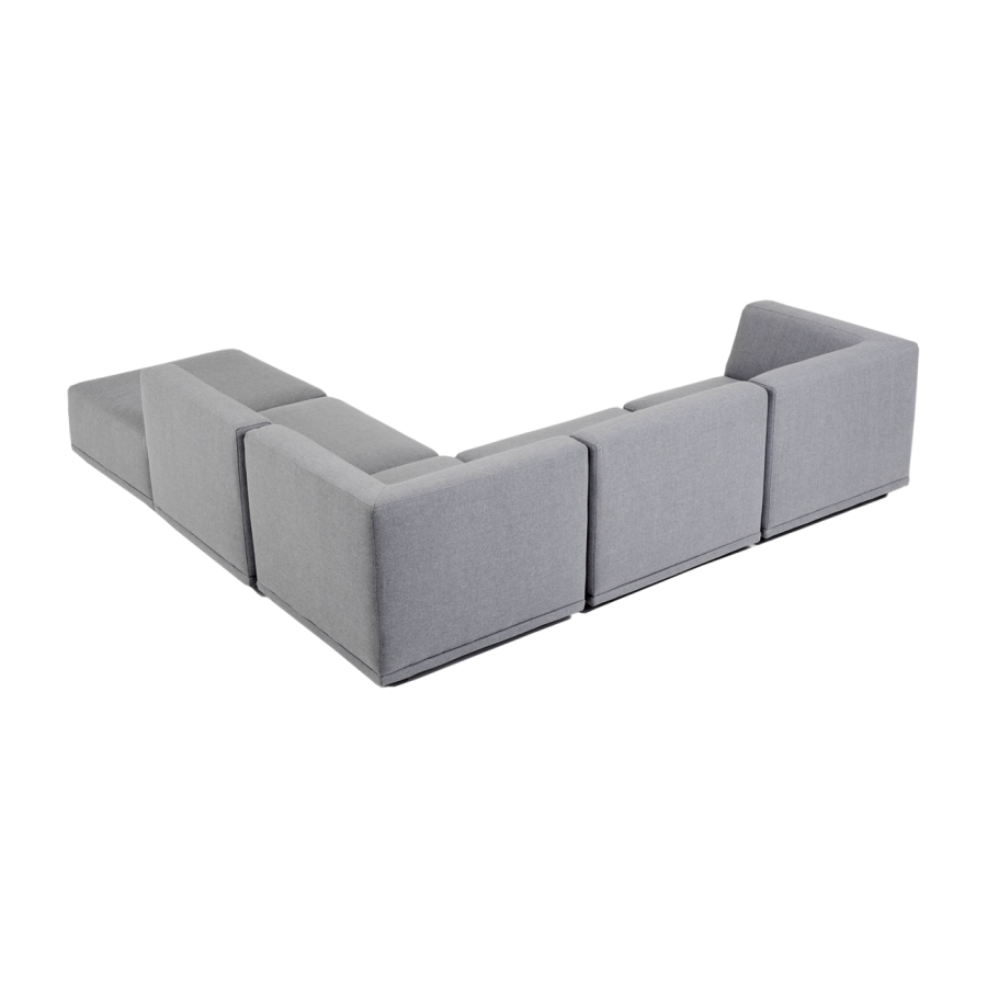 New York hjrnesofa med chaiselong (fem moduler) - lysegr polyester stof og sort plastik