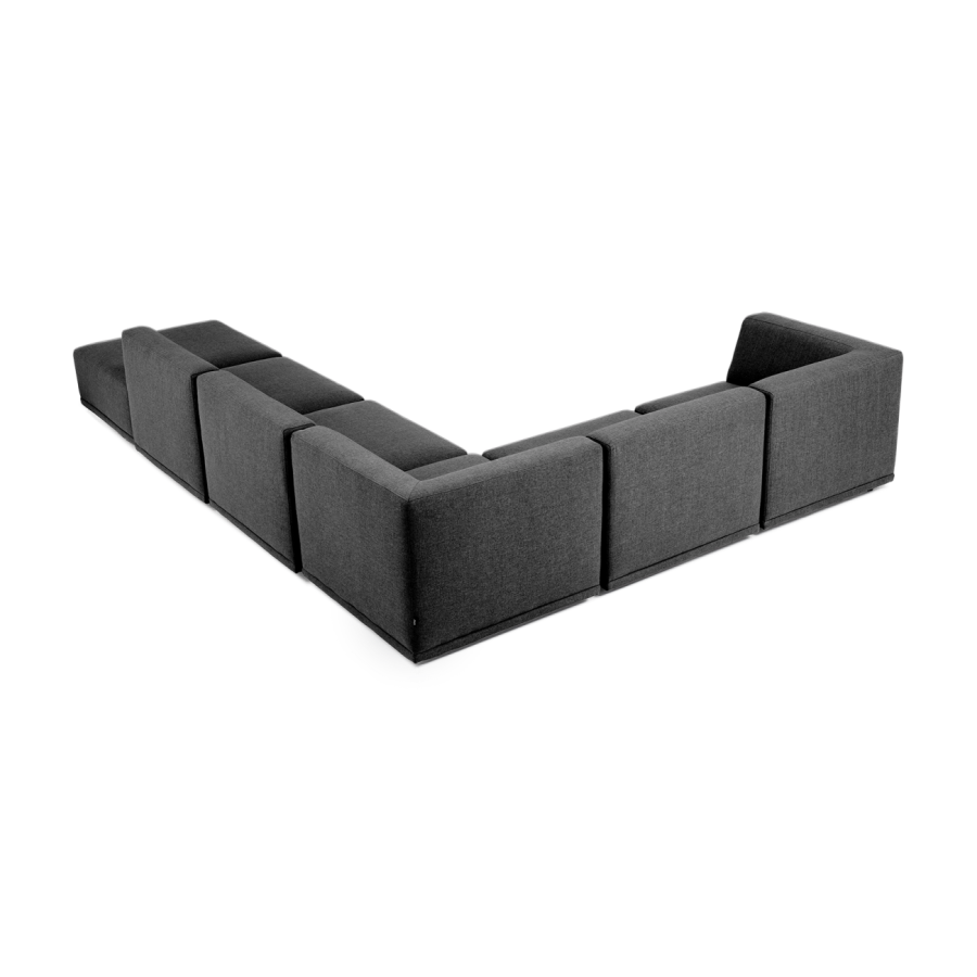 New York hjrnesofa med open-end (seks moduler) - gr polyester stof og sort plastik