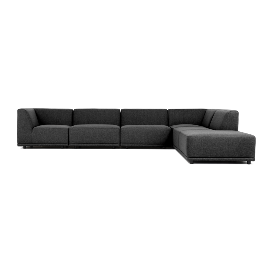 New York hjrnesofa med open-end (seks moduler) - gr polyester stof og sort plastik